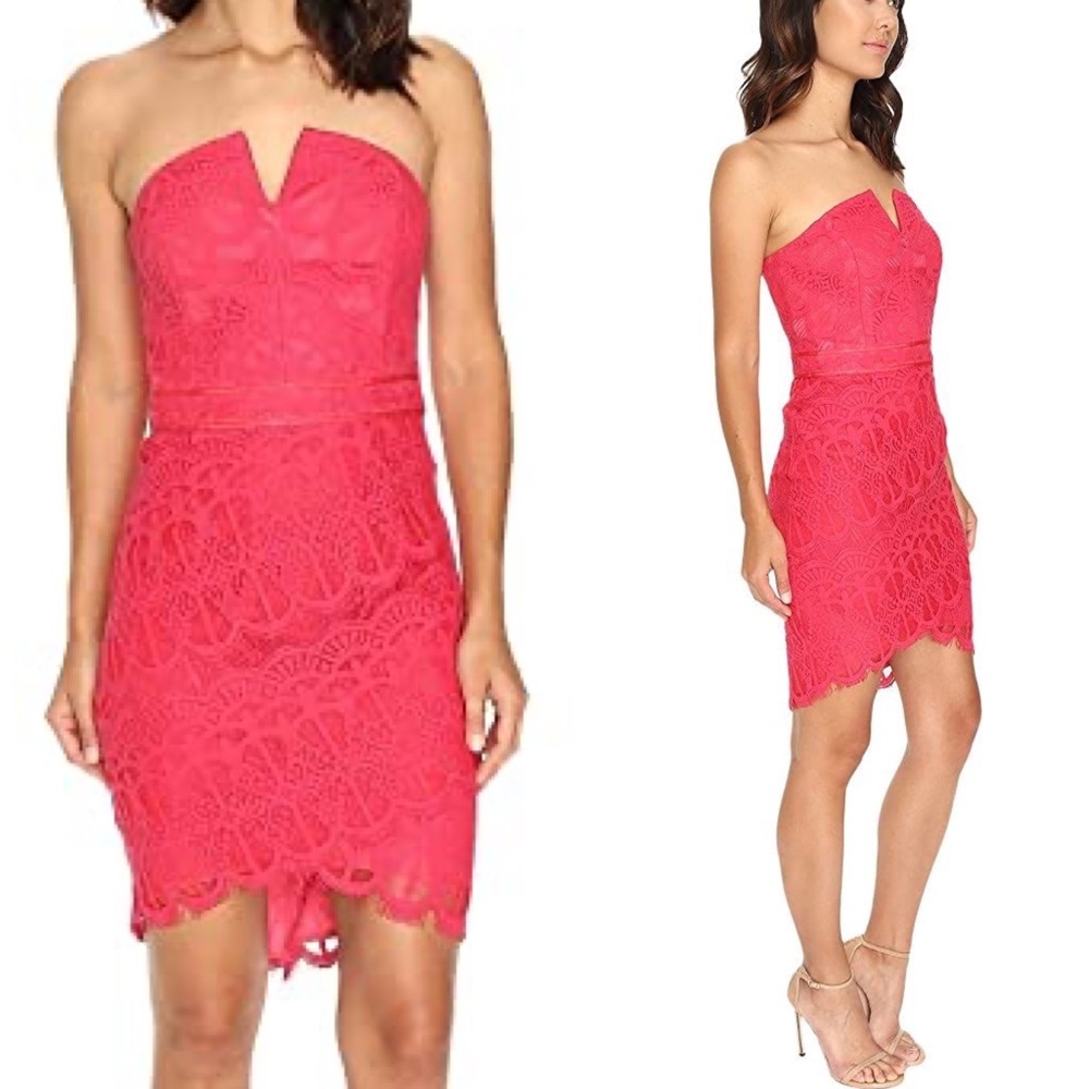 Adeyln Rae Lace Strapless Dress in Rose Pink